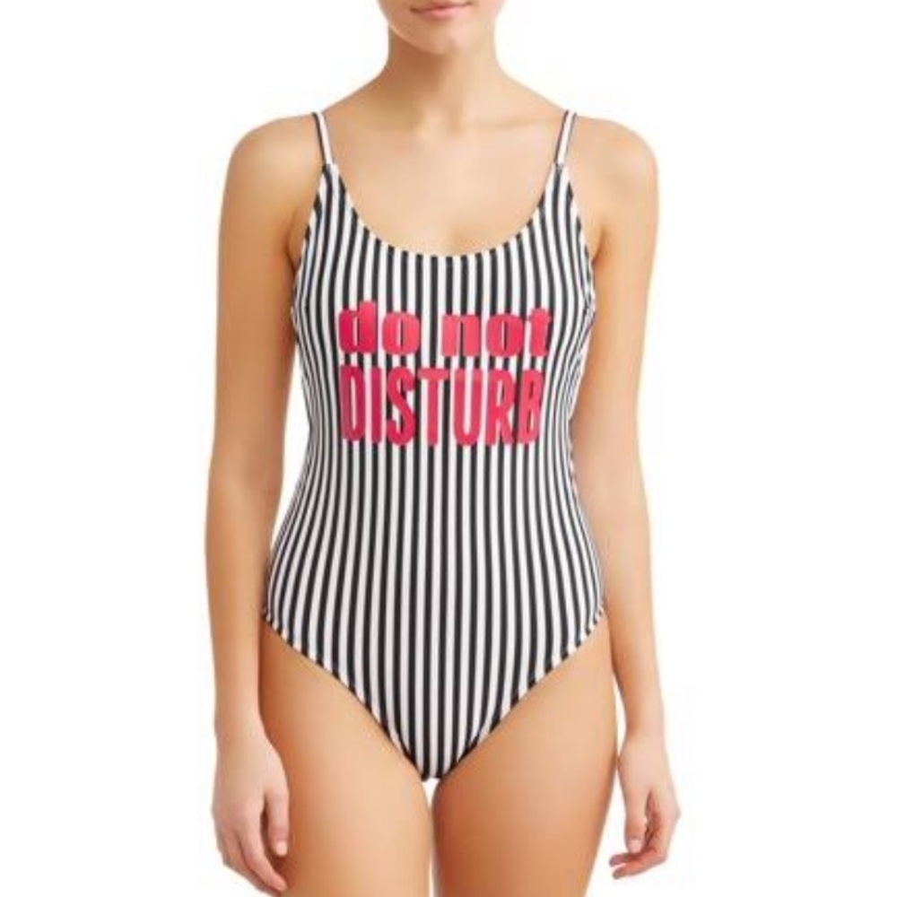 Juniors XL (15-17) Striped one piece Swimsuit No Boundaries “Do Not Disturb” NEW
